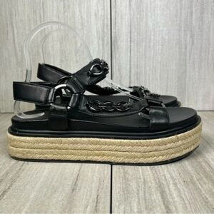 Karl Lagerfeld Palma Platform Leather Espadrille Chain Strap Sandal Women Size 8